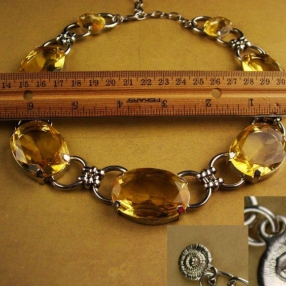 Vintage Signed RJ Graziano Citrine Crystal Gunmetal Couture Choker Necklace - Picture 4 of 16